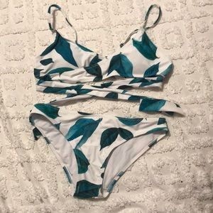 Green and White two piece bathing suit